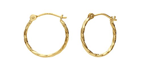 14k Yellow Gold Twisted Round Hoop Earrings (12mm)…