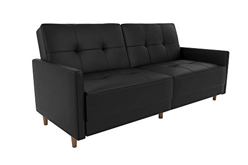 DHP Andora Coil Futon Sofa Bed Couch with Mid Century Modern Design - Black Faux Leather