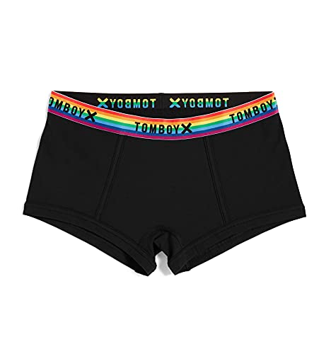 TomboyX Boy Short Underwear For Women, Cotton Stretch Comfortable Boxer Briefs Panties, XX-Large/Black Rainbow