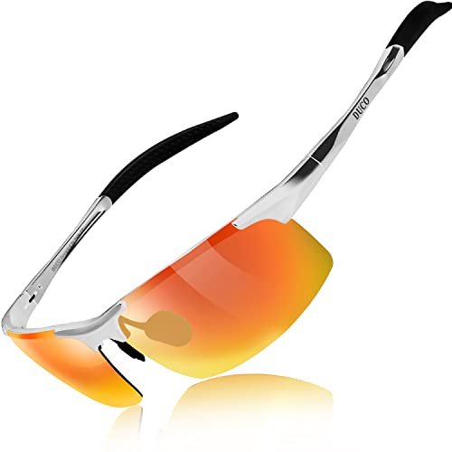 DUCO Mens Sports Polarized Sunglasses UV Protection Sunglasses for Men 8177s(Silver Frame Revo Gold Lens)