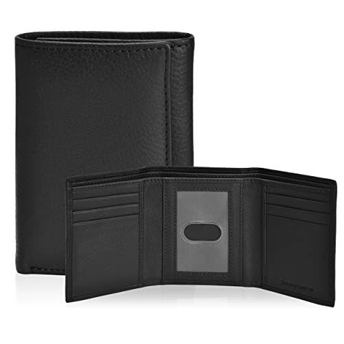 Rich Black Leather Slim Trifold Wallet | Classy Design | 9 Credit Card Slots | Full Grain Leather