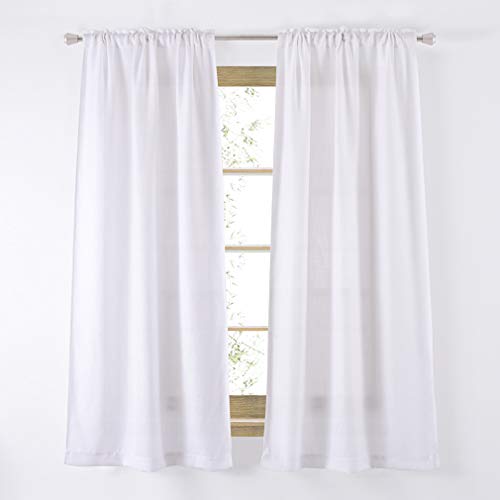 Valea Home Soft Burlap Natural Rod Pocket Window Curtain Panels for Living Room, 37 inches x 63 inches, 1 Panel, White