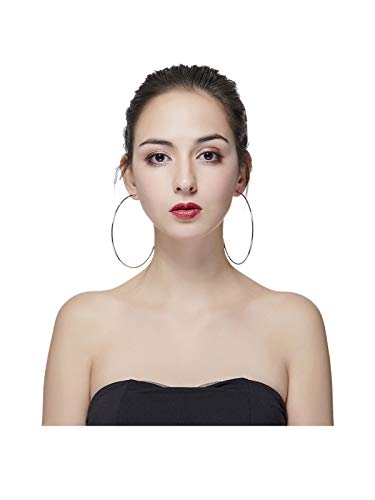 Hypoallergenic Extra Large Basketball Hoop Earrings for Women Men - Big Thin Hoop Earrings (Silver, 100)