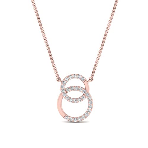 Fascinating Diamonds 1/6 Ctw Round Cut Lab Created Diamond Double Circle Women Fancy Necklace Pendant With Chain 14K Rose Gold SI1-SI2 Clarity And F-H Color (Premium Collection)