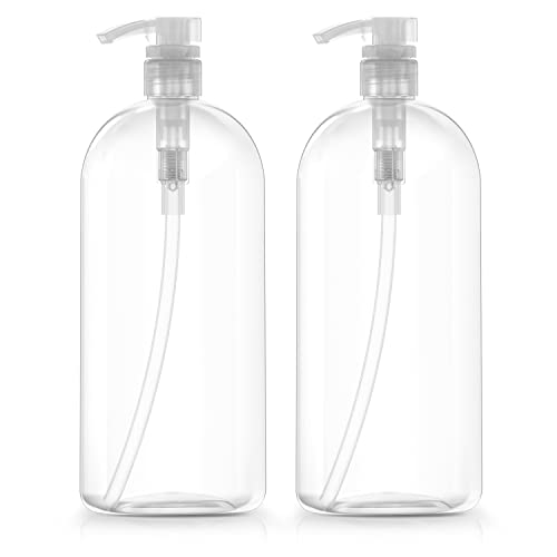 Bar5F Empty Shampoo Bottles with Pumps Dispenser 32 oz (1 Liter) Leak-Proof Large Empty Refillable BPA-Free 2-Pack