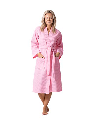 Turkish Linen Waffle Knit Lightweight Kimono Spa & Bath Robes for Women - Quick Dry - Soft (Pink, XX-Large)