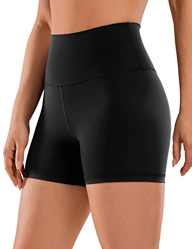 CRZ YOGA Women's Naked Feeling Biker Shorts 4 Inches - High Waist Workout Gym Running Yoga Spandex Shorts Black Medium