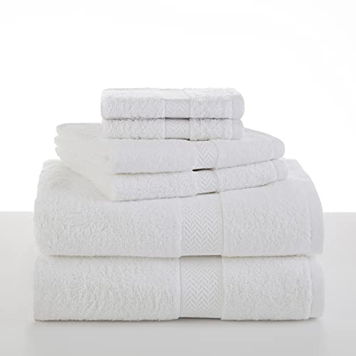 Martex 6-Piece Luxury Towel Set, 2 Bath Towels 2 Hand Towels 2 Washcloths - 600 GSM 100% Ring Spun Cotton Highly Absorbent Soft Towels for Bathroom - Ideal for Everyday Use, Hotel & Spa - (White)