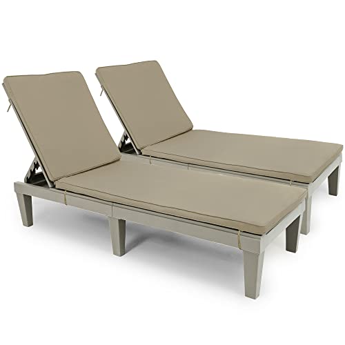 YITAHOME Chaise Lounge Chairs for Outside with Cushion & Adjustable Backrest, Sturdy Loungers for Patio Poolside, Easy Assembly & Waterproof & Lightweight with 265lbs Weight Capacity, Set of 2, Taupe