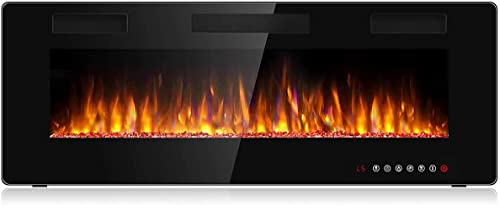 BOSSIN 50 inch Ultra-Thin Silence Linear Electric Fireplace, Recessed Wall Mounted Fireplace, Fit for 2 x 4 and 2 x 6 Stud, 12 Adjustable Flame Color & Speed,Touch Screen Remote
