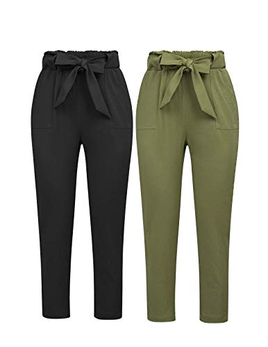 GRACE KARIN Women's Cropped Paper Bag Waist Pants with Pockets