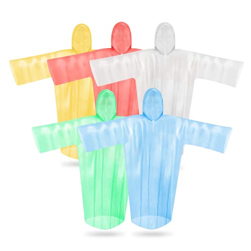 SANXINHT 5 Pack Rain Poncho,Colorful Disposable Raincoat(5 Pack,5 Colors) for Adults with Drawstring Hood and Sleeves (Multi-Colored)