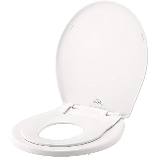 Little2Big 81SLOW 000 Toilet Seat with Built-In Potty Training Seat, Slow-Close, and will Never Loosen, ROUND, White