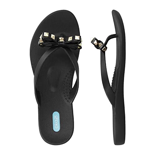 Oka-B Women's Chase Bow Flip Flop Sandal (7, Licorice, numeric_7)