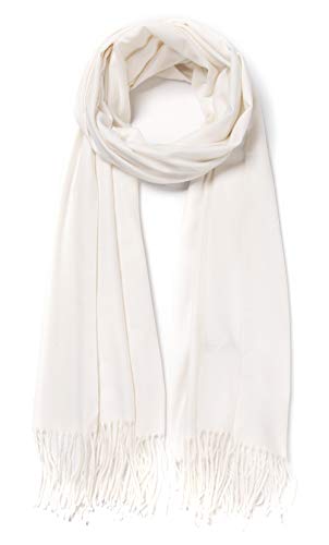 Cindy & Wendy Large Soft Cashmere Feel Pashmina Solid Shawl Wrap Scarf for Women (Pure White)