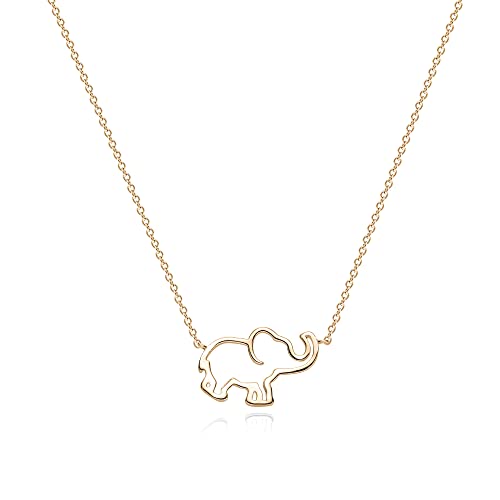 Dremmy Studios Elephant Pendant Necklace, Dainty 14K Gold Filled Hollow Animal Good Luck Lucky Elephant Necklace Jewelry Gift For Women