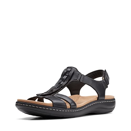 Clarks Women's Laurieann Kay Flat Sandal, Black Leather, 8