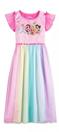 Disney Girls' Fantasy Nightgown Princess Dress Pajama, Rainbow - Princesses, Size 8