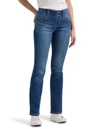 Riders by Lee Indigo Women's Pull-On Waist Smoother Straight-Leg Jean,Mid Shade,18 Petite