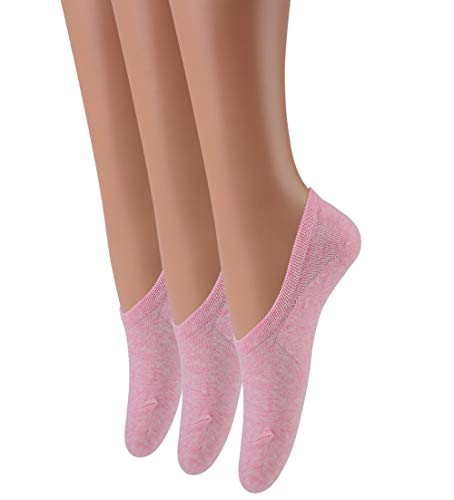 LAISOR Cotton No Show Sock Women’s invisible Non Slip Flat Boat Liner Socks (Pack of 3-12) (D3-3 Pairs Pink)