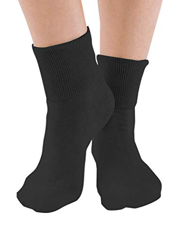 buster brown 6 Pair Women's Black Elastic-Free Cotton Socks - Sock Size 10 - Fits Shoe Sizes 7.5-9