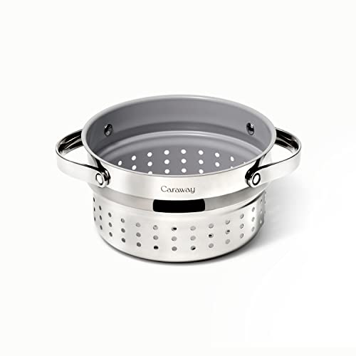 Caraway Steamer - Stainless Steel Steamer with Handles - Non Stick, Non Toxic Coating - Steam Veggies, Seafood, and More - Compatible With Our Dutch Oven or Sauce Pan - Small