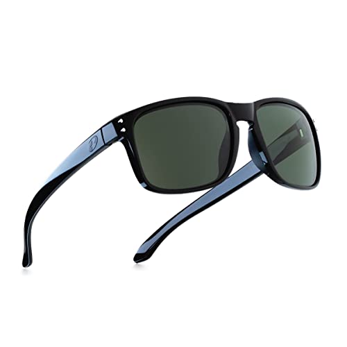 BNUS Italy made Polarized Sunglasses for men Corning Real Glass Lens (B7026 Shiny Black/Polarized G-15, Glass Lens Size XL)