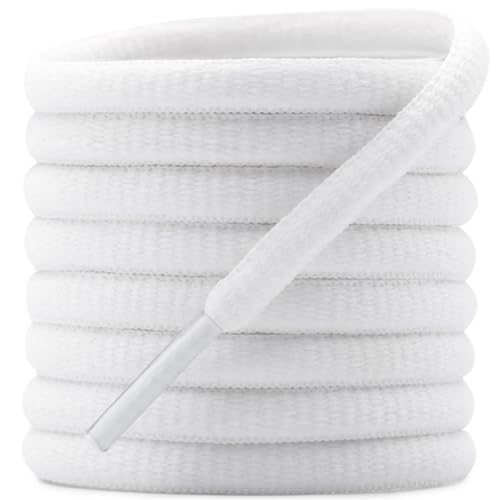 DELELE 2 Pair Oval Shoes Laces Half Round 1/4' Athletic Shoelaces Shoe Strings White -63'