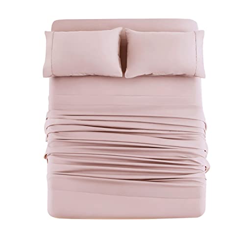 Mohap Bed Sheet Set 4 Piece Bedding Double Brushed Microfiber Soft Bedding Fade Resistant Easy Care Queen Pink