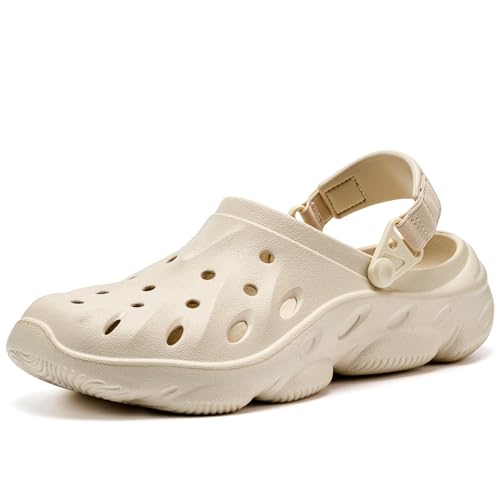 VIFUUR Unisex-Adult Clogs Comfortable Lightweight with Arch Support Slip On Garden Shoes for Women and Men,Off White,7-8 Women/5-6 Men