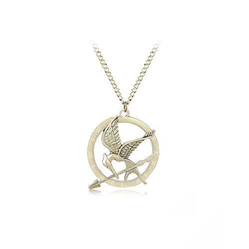 Yissw Round Hoop Hunger Games Mocking Birds Personality Symbol Necklace Animal Birds Film Television Props for Women Men (Old copper)