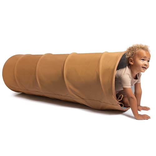Gathre Premium Play Tunnel for Kids (19.5-inch Wide, 60-inch Long) Wipeable & Water Resistant Pop Up Crawl-Through Play Tent for Toddlers | Easy to Fold with Leather Ties for Compact Storage (Camel)
