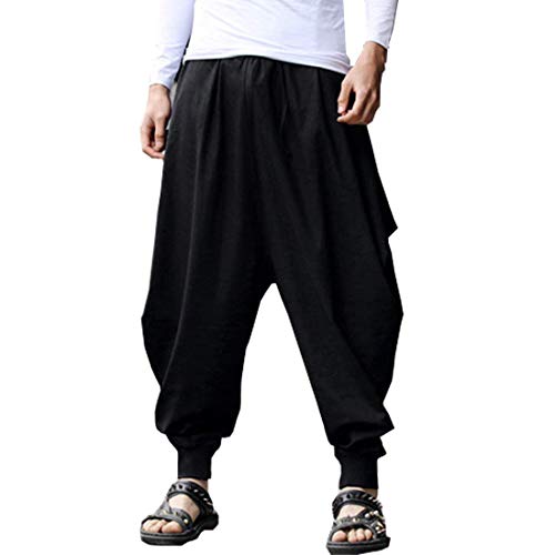 ONTTNO Men's Floral Stretchy Waist Casual Ankle Length Pants (Black)