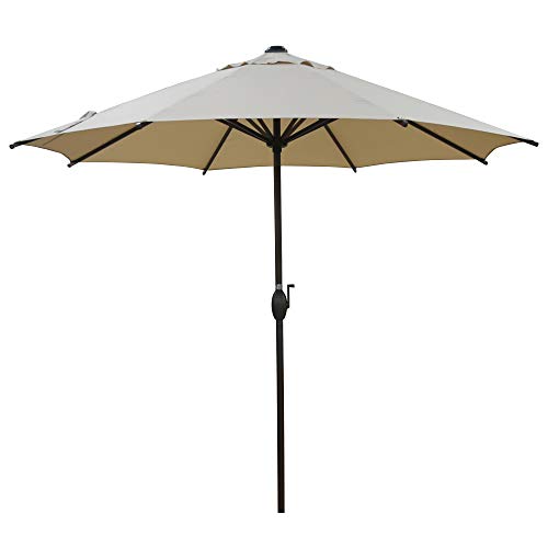 Abba Patio 9ft Patio Umbrella Outdoor Market Table Umbrella with Push Button Tilt and Crank for Garden, Lawn, Deck, Backyard & Pool, 8 Sturdy Ribs, Beige