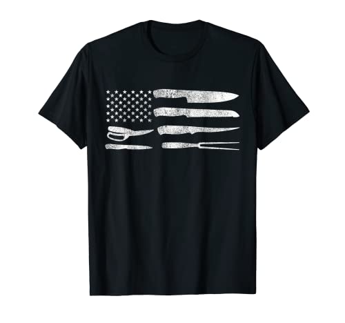 Chef American Flag Kitchen Knives Cooking Patriotic Gift T-Shirt