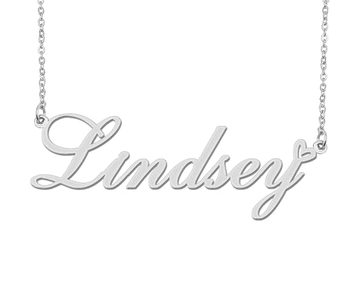 Aoloshow Stainless Steel Silver Lindsey Heart Name Necklace Charm Pendant Jewelry for Mom Best Friends