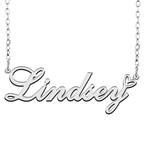 RONKAHSHOW Lindsey Custom Name Necklace Customized Personalized Pendant Name Necklace with Heart Name Necklace for Women Best Gift for Girl Birthday Mother’day Christmas wedding Silver