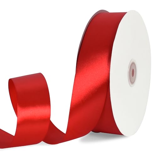 TONIFUL 1-1/2 Inch (40mm) x 100 Yards Red Wide Satin Ribbon Solid Fabric Ribbon for Gift Wrapping Chair Sash Valentine's Day Wedding Birthday Party Decoration Hair Floral Craft Sewing