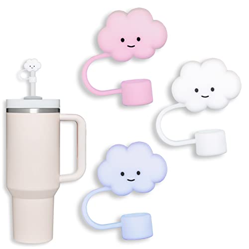 3 Pack Compatible with Stanley 30&40 Oz Tumbler, 10mm Cloud Shape Straw Covers Cover, Cute Silicone Cloud Straw Covers, Straw Protectors, Soft Silicone for 10mm Straws