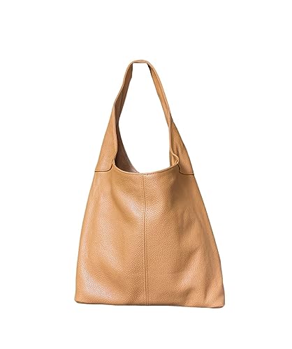 LaGaksta Hobo Pebbled Leather Purse – Casual Travel Tote Bag Purse (Cognac Tan)