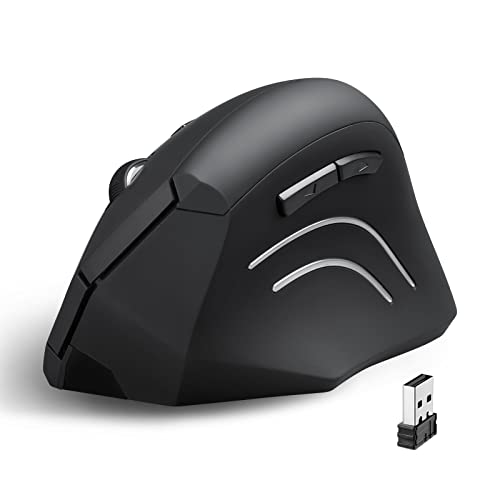 Perixx PERIMICE-608 Wireless Vertical Mouse, 6 Button, 800/1000/1600 DPI, Right Handed Design, Black (10914)