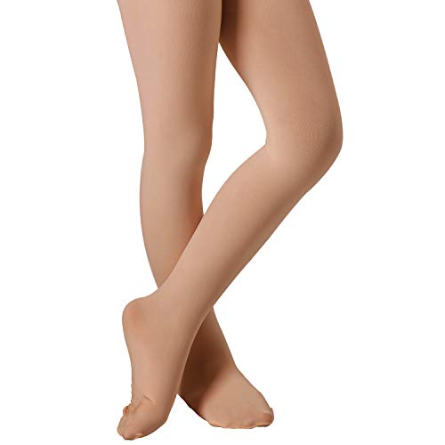 DIPUG Ballet Tights for Girls Dance Tights Toddler Thick Soft Footed Kids Suntan Stockings Size 8 9 10 11 12, 1 Pack