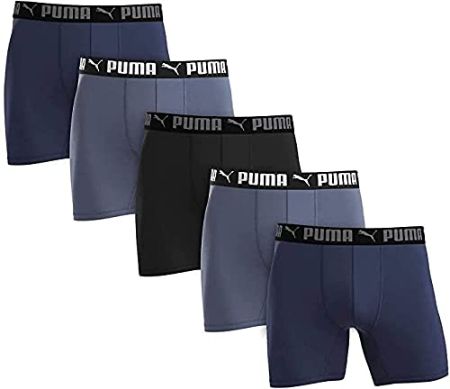 PUMA Men's Microfiber Boxer Brief, 5-Pack - Blue, Gray and Black Medium