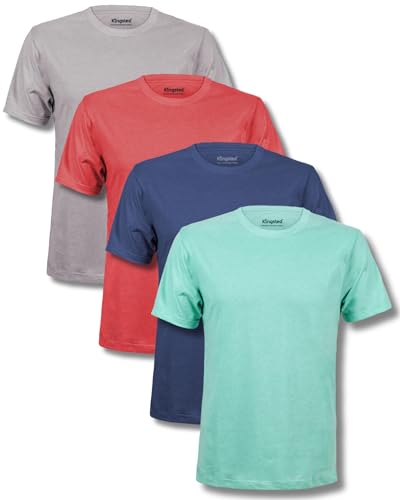 Kingsted Men's T-Shirts Pack - Royally Comfortable - Super Soft Cotton Blend - Short Sleeve Tagless Crewneck - Plain Colored Classic Tees (4 Pack, Favorites, Large)