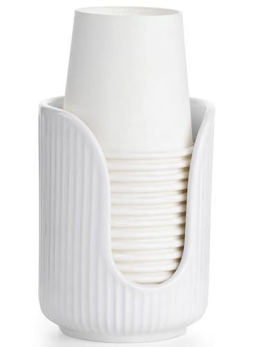 ABRUTY Bathroom Cup Dispenser, 3oz-4oz Ceramic Paper Cup Holder, Small Countertop Mouthwash Dixie Cups Accessories, for Vanity Countertops, Bathroom, Kitchen, and Dining Room