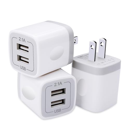 USB Plug, USB Wall Charger 3 Pack, GiGreen Dual Port USB Electrical Plug Cube 5V 2.1A Charging Block USB Outlet Plugs Compatible iPhone 15 14 13 12 11 X 8,Samsung S24 S23 S20 S10 S9 S8 Note 20,LG,Moto