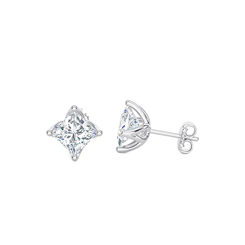 14K White Gold Classic Classic Compass Set 2.0CTW Diamond Princess Cut Solitiare Earring - Choice of Metal Colors