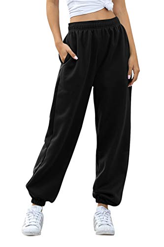 Baggy Sweatpants for Women with Pockets-Lounge Womens High Waisted Pants Running Joggers Spring Clothes 2024 Black L