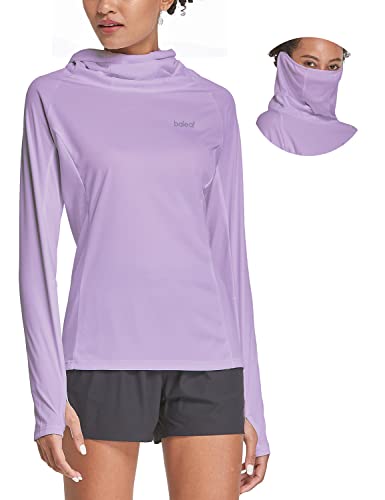 BALEAF Women's Hiking Long Sleeve Shirts with Face Cover Neck Gaiter UPF 50+ Lightweight Quick Dry SPF Fishing Running Hoddie Purple Size L