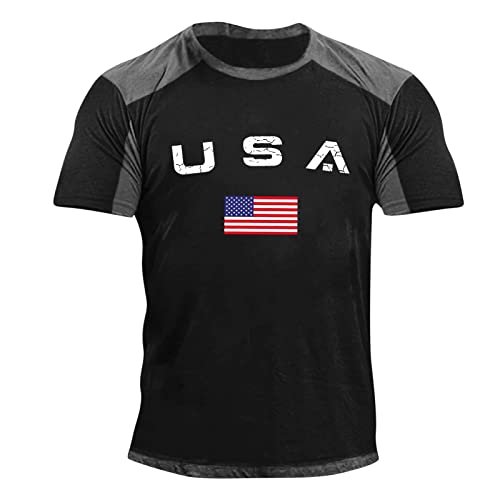 Ciewfwe Men's 4th of July Shirts,2023 Summer Short Sleeve Loose Comforts Round Neck 3D Digital Print Independence Day T Shirt
